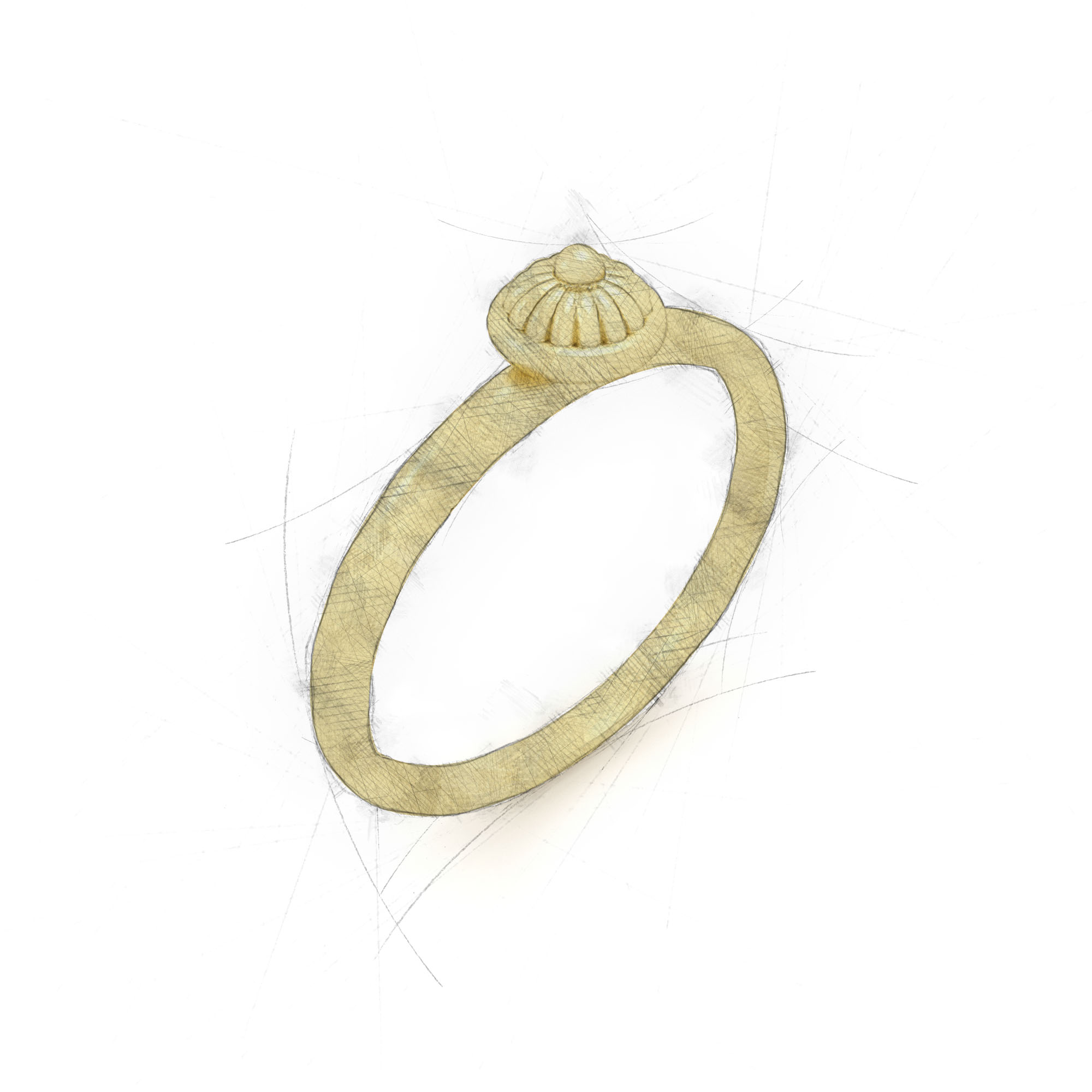 Eleganter Ring mit Blütenkopf aus Waschgold von Filiotti