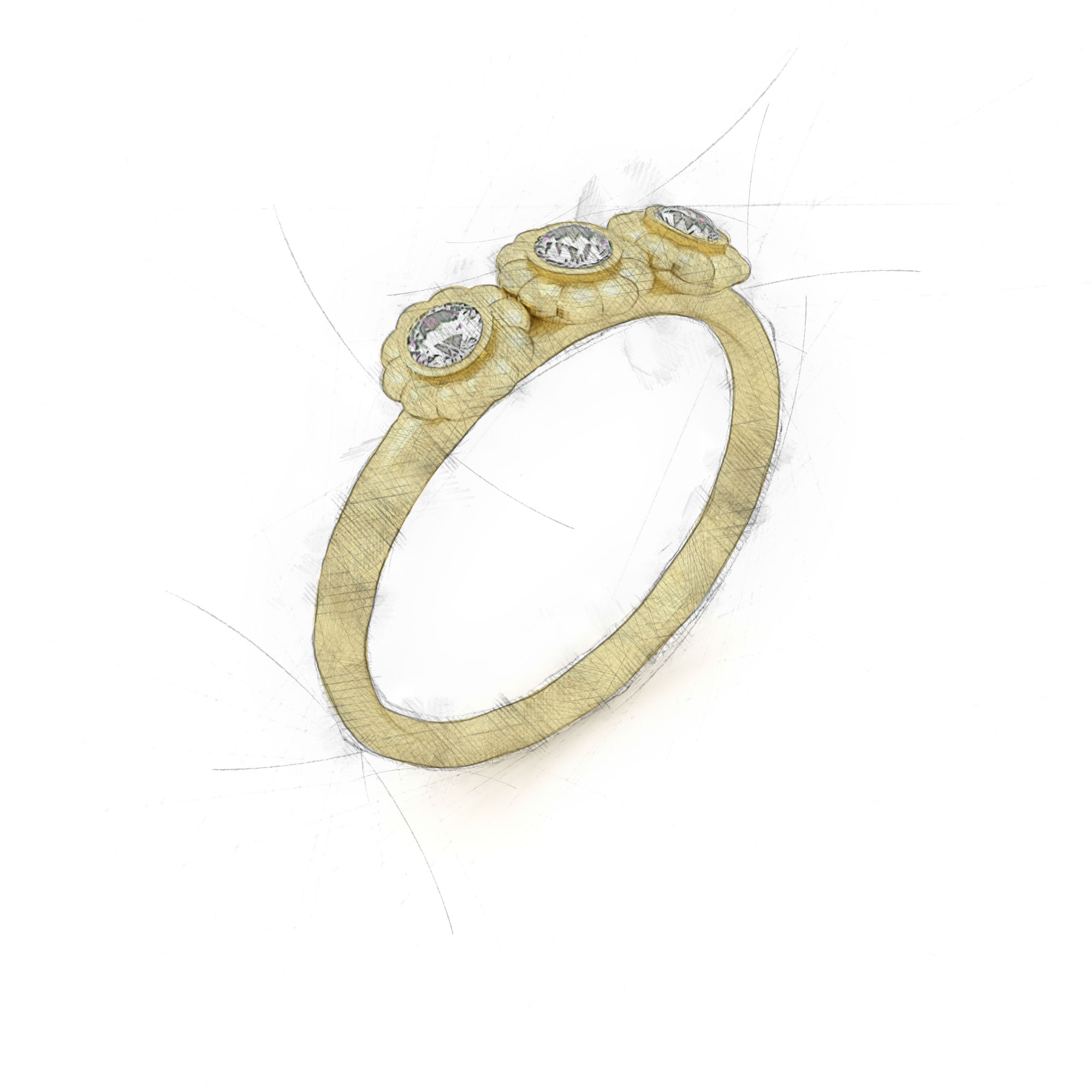 Ring mit drei Diamanten aus Waschgold von Filiotti