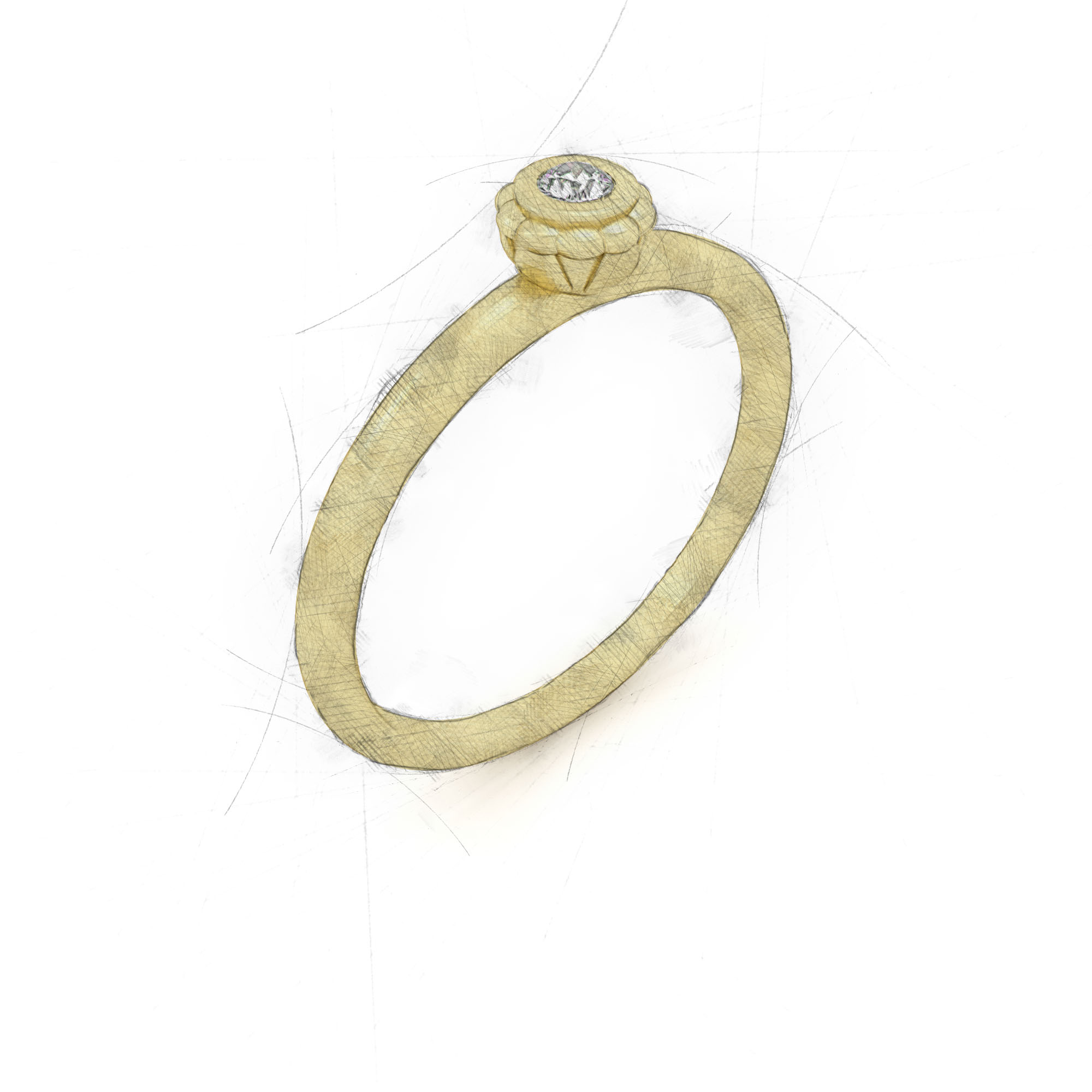 Eleganter Ring mit Diamant in einer Blume von Filiotti