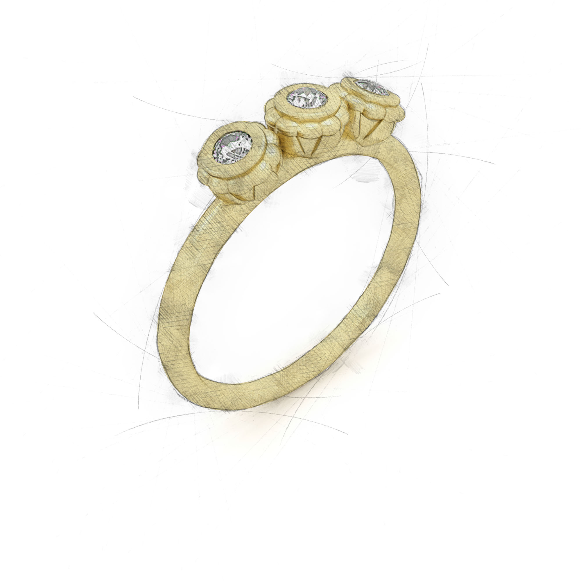 Eleganter Ring mit drei Brillanten in einer Blume von Filiotti